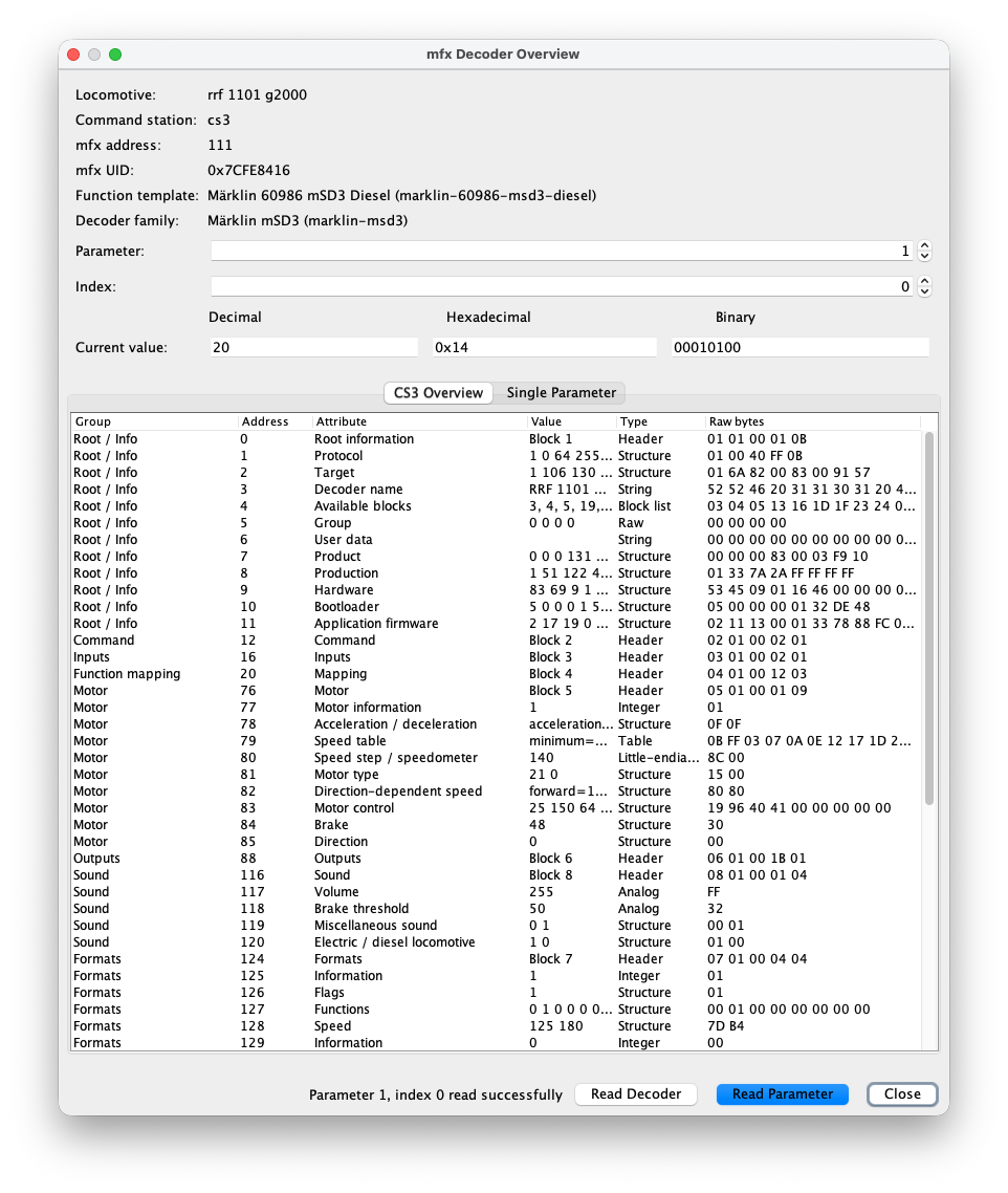 Resumen de decodificador mfx tras leer todos los bloques anunciados